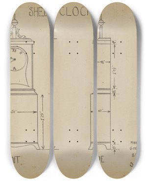 Triptych art skateboard deck of Bernard Gussow Shelf Clock_2 by Bernard Gussow