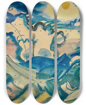 Triptych art skateboard deck of August Babberger Landschaft Am Klausenpass Nachmittag by August Babberger (1885-1936)