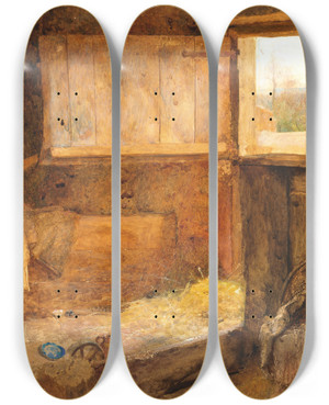 Triptych art skateboard deck of John William North The Hayloft by John William North (1842-1924)