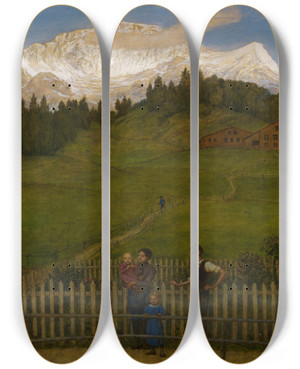 Triptych art skateboard deck of Hans Thoma Abend In Der Schweiz Ii by Hans Thoma (1839-1924)