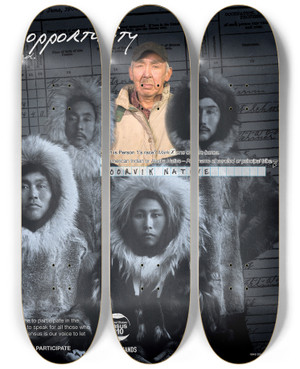 Triptych art skateboard deck of Bureau Of The Census Alaska Native Action Poster by Bureau Of The Census (1902)