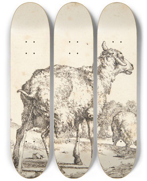 Triptych art skateboard deck of Marcus De Bye Tissende Gimmer by Marcus de Bye (1638-1688)