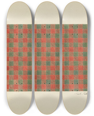 Triptych art skateboard deck of Pearl Gibbo Textile by Pearl Gibbo