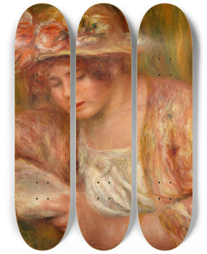 Triptych art skateboard deck of Pierreauguste Renoir Andre In A Hat Reading Andre En Chapeau Lisant by Pierre-Auguste Renoir (1841-1919)