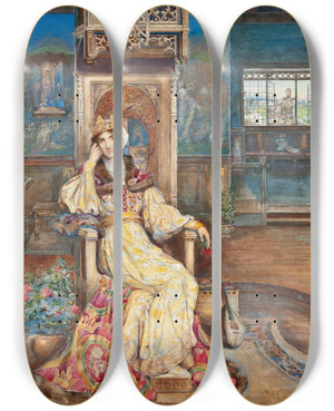 Triptych art skateboard deck of Archibald Wakley A Royal Princess by Archibald Wakley (1873-1906)