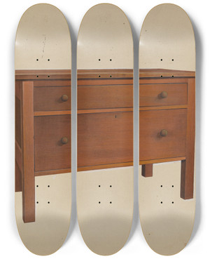Triptych art skateboard deck of Orville A Carroll Shaker Table by Orville A Carroll