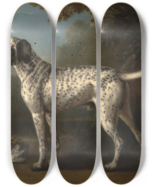 Triptych art skateboard deck of John Wootton A Grey Spotted Hound by John Wootton (1686-1765)