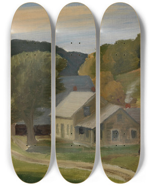 Triptych art skateboard deck of Edward Bruce Landscape by Edward Bruce (1879-1943)