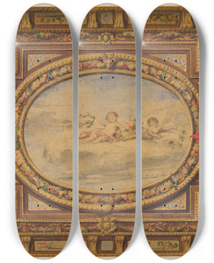 Triptych art skateboard deck of Julesedmondcharles Lachaise Design For A Painted Ceiling With Putti On Clouds In A Central Oval by Jules-Edmond-Charles Lachaise (1897)