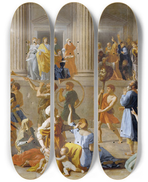 Triptych art skateboard deck of Nicolas Poussin The Triumph Of David by Nicolas Poussin (1594-1665)