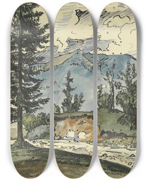 Triptych art skateboard deck of Fried Stern At The Hammersbach by Fried Stern (1875-1944)
