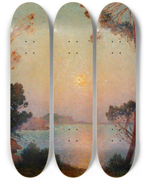 Triptych art skateboard deck of Ferdinand Du Puigaudeau Paysage Maritime by Ferdinand Du Puigaudeau (1864-1930)