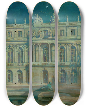 Triptych art skateboard deck of Alexander Harrison Nocturne Versailles by Alexander Harrison (1853-1930)