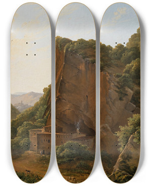 Triptych art skateboard deck of Polydore De Bec A Landscape Possibly Italy by Polydore De Bec