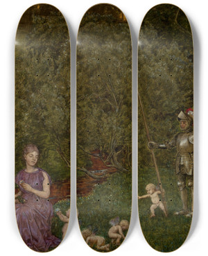 Triptych art skateboard deck of Hans Thoma Fable Knight by Hans Thoma (1839-1924)