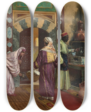 Triptych art skateboard deck of Rudolf Ernst The Hammam by Rudolf Ernst (1854-1932)
