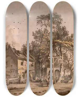 Triptych art skateboard deck of Paul Sandby A Public House by Paul Sandby (1731-1809)