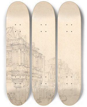 Triptych art skateboard deck of Thomas Girtin The Guildhall Exeter by Thomas Girtin (1775-1802)