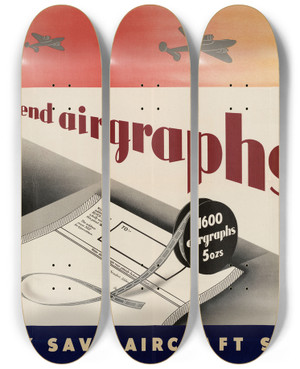 Triptych art skateboard deck of Sarg Send Airgraphs They Save Aircraft Space by Sarg (20-)