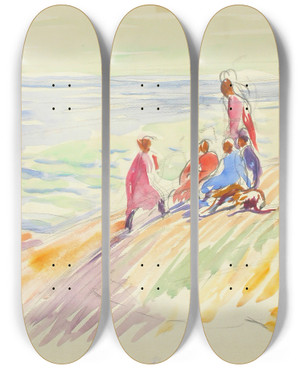 Triptych art skateboard deck of Magnus Enckell Shore Landscape by Magnus Enckell (1870-1925)