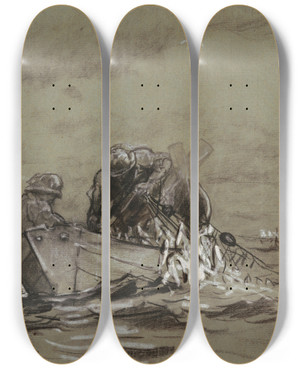 Triptych art skateboard deck of Winslow Homer Study For The Herring Net by Winslow Homer (1836-1910)