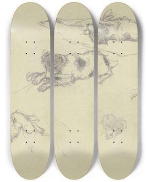 Triptych art skateboard deck of Jacob Happ Three Dog Studies by Jacob Happ (1861-1936)