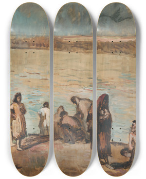 Triptych art skateboard deck of Cyprin Majernk Bez Domova by Cyprian Majernik (1909-1945)
