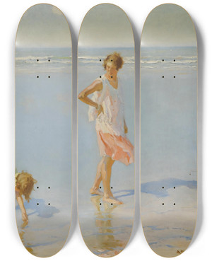Triptych art skateboard deck of Charles Atamian On White Sands by Charles Atamian (1872-1947)