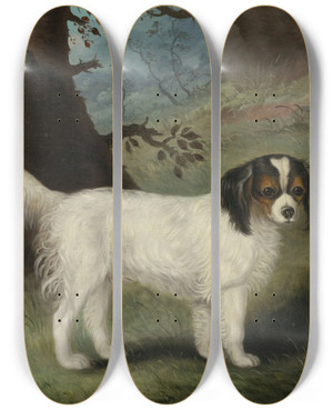 Triptych art skateboard deck of Samuel Spode King Charles Spaniel by Samuel Spode