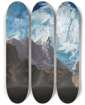 Triptych art skateboard deck of Alexandre Jacovleff Mountrakaposhi by Alexandre Jacovleff (1887-1938)