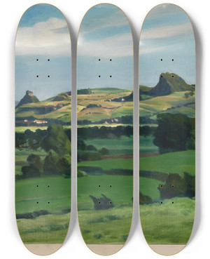 Triptych art skateboard deck of Gustav Kampmann Hegauberge by Gustav Kampmann (1859-1917)