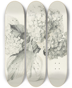 Triptych art skateboard deck of Sergey Chekhonin Hydrangeas In A Vase by Sergey Chekhonin (1878-1936)