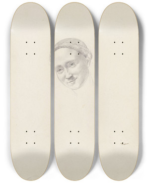 Triptych art skateboard deck of Adolph Tidemand Mann Omfavner Kvinne by Adolph Tidemand (1814-1876)