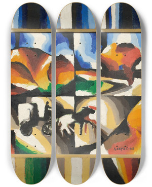 Triptych art skateboard deck of Arthur Segal Ziehendes Pferd by Arthur Segal (1875-1944)