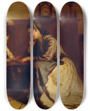Triptych art skateboard deck of Ferdinand Mallitsch Kartenspiel by Ferdinand Mallitsch (1820-1900)