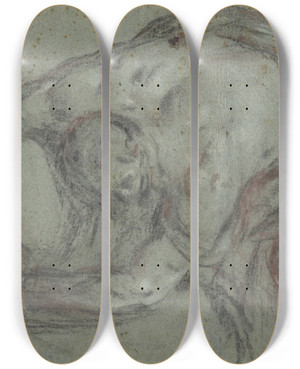 Triptych art skateboard deck of Leandro Bassano A Man Lifting A Bundle by Leandro Bassano (1557-1623)