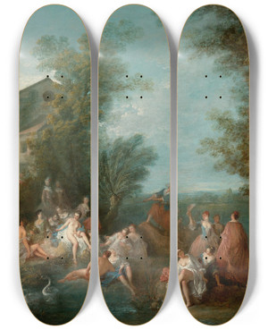 Triptych art skateboard deck of Bonaventure De Bar Fte Champtre_2 by Bonaventure De Bar (1700-1729)