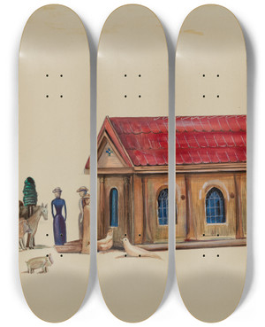Triptych art skateboard deck of Mina Lowry Noahs Ark With Animals_1 by Mina Lowry (1894-1942)
