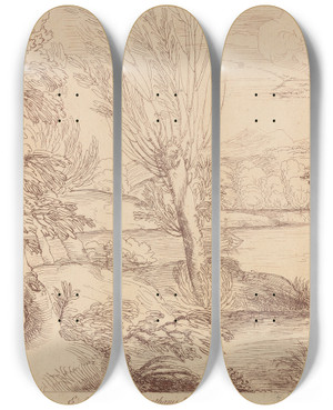 Triptych art skateboard deck of George Knapton Landscape_1 by George Knapton (1698-1778)