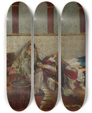 Triptych art skateboard deck of Rudolf Ernst The Forgotten Tune_1 by Rudolf Ernst (1854-1932)