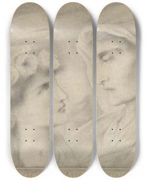Triptych art skateboard deck of Simeon Solomon Death Awakening Sleep by Simeon Solomon (1840-1905)