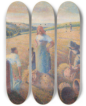 Triptych art skateboard deck of Camille Pissarro The Gleaners by Camille Pissarro (1830-1903)