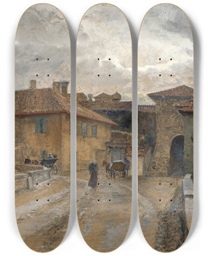 Triptych art skateboard deck of Marie Egner Duino by Marie Egner (1850-1940)