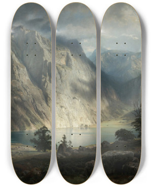 Triptych art skateboard deck of August Leu Obersee Bei Berchtesgaden by August Laux (1818-1897)