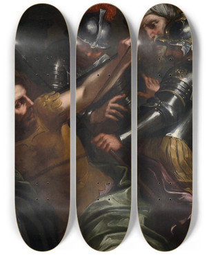 Triptych art skateboard deck of Bartolomeo Biscaino Samson And Delilah by Bartolomeo Biscaino (1632-1657)