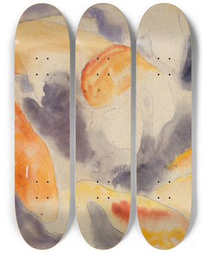Triptych art skateboard deck of Charles Demuth Fish Series No 4 by Charles Demuth (1883-1935)