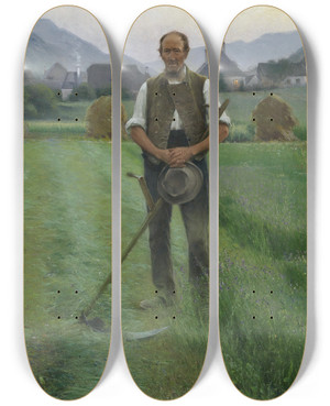 Triptych art skateboard deck of Josef Kinzel Abendluten by Josef Kinzel (1852-1925)