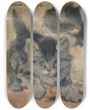 Triptych art skateboard deck of Henritte Ronnerknip Three Kittens_1 by Henritte Ronner-Knip (1821-1909)