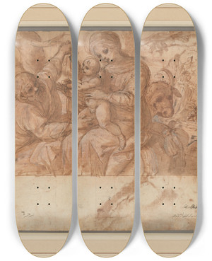 Triptych art skateboard deck of Cesare Rossetti Rest On The Flight Into Egypt by Cesare Rossetti (1565-1623)