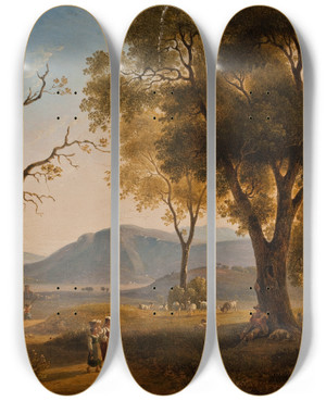 Triptych art skateboard deck of Abraham Teerlink Italian Landscape by Abraham Teerlink (1776-1857)